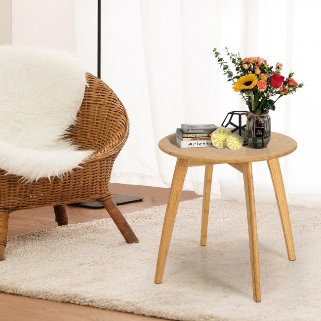 Natural Modern Stylish Bamboo Round End Table With 20 Inch Round Tabletop