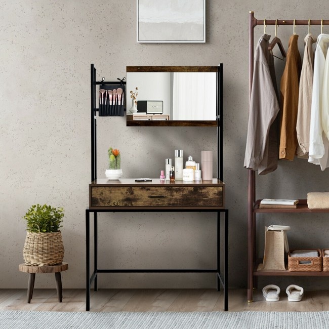 Buy Industrial Vanity Table with 3Height Adjustable Mirror Bag Online