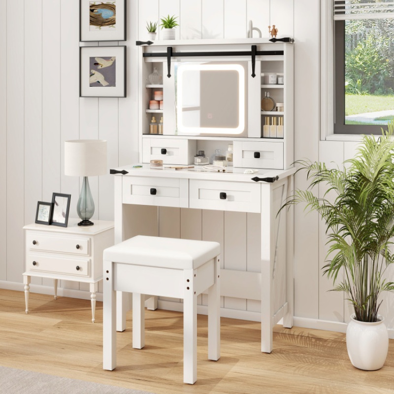Makeup Vanity Desk With Mirror and Storage Shelves