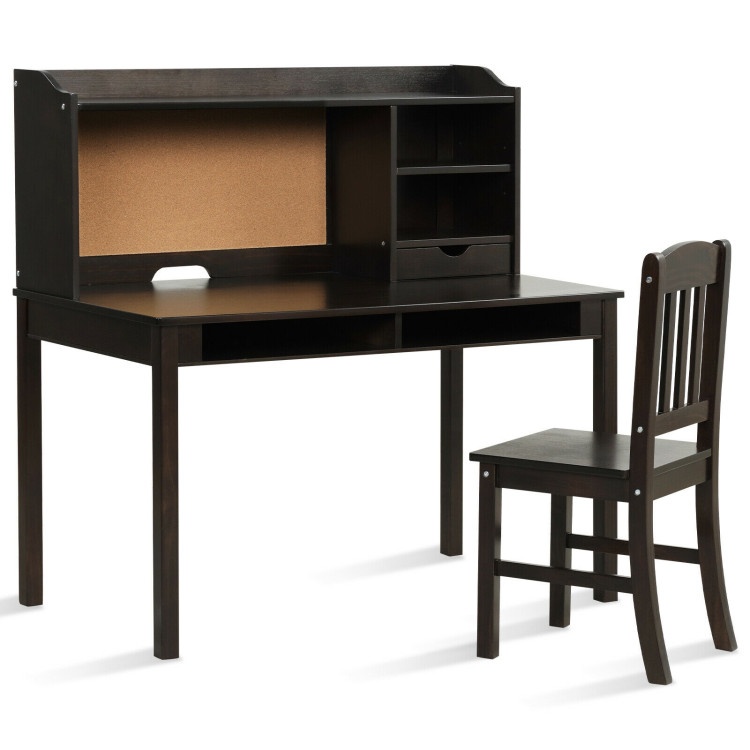 Kids Desk And Chair Set Study Writing Desk With Hutch And Bookshelves