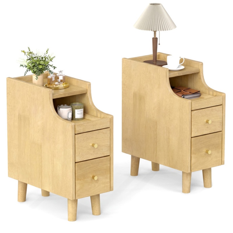Set of 2 Solid Wood Night Side Tables