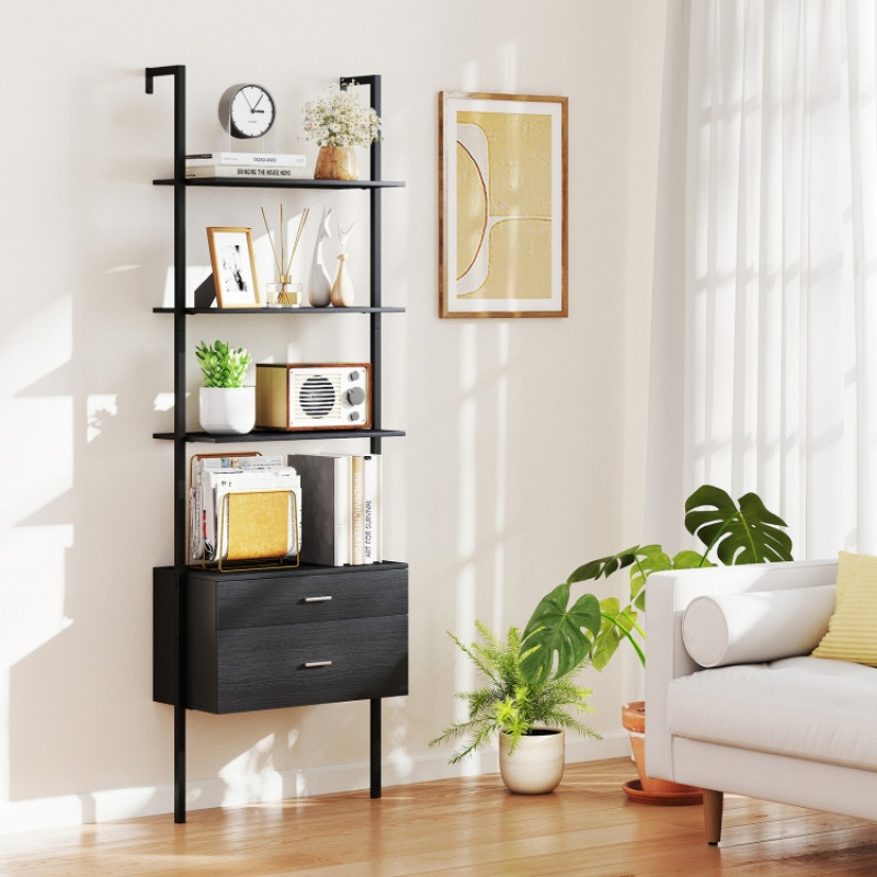 6-Tier Ladder Bookcase With 2 Drawers