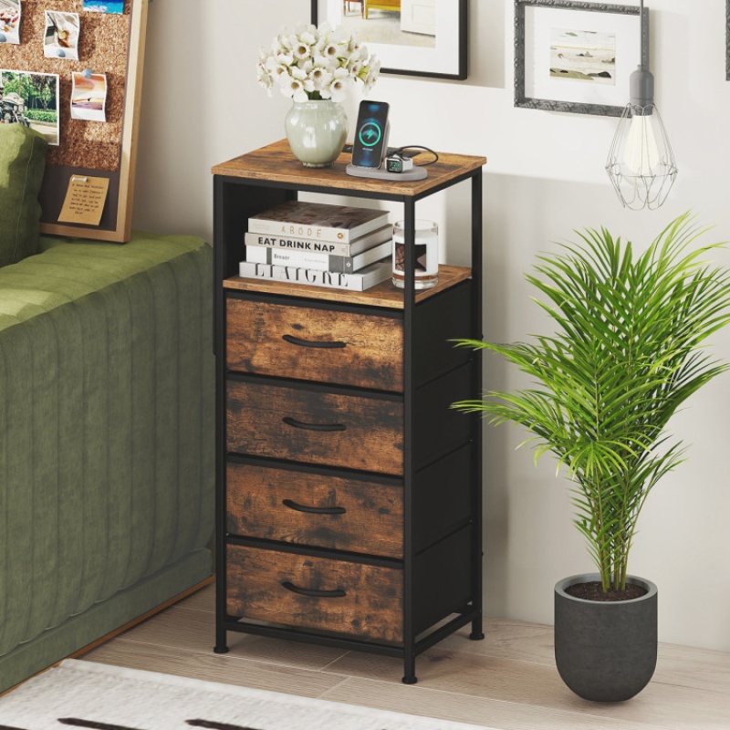 Nightstand With Integrated Charging Station 34" Modern Bedside Table-Rustic Brown