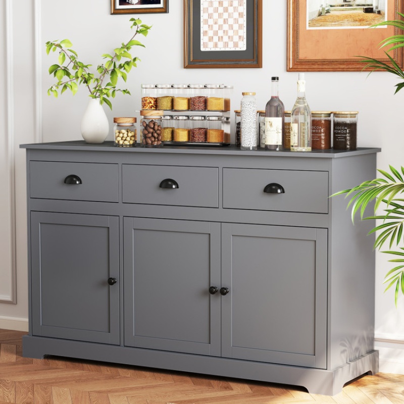 3 Drawers Sideboard Buffet Storage With Adjustable Shelves - Gray
