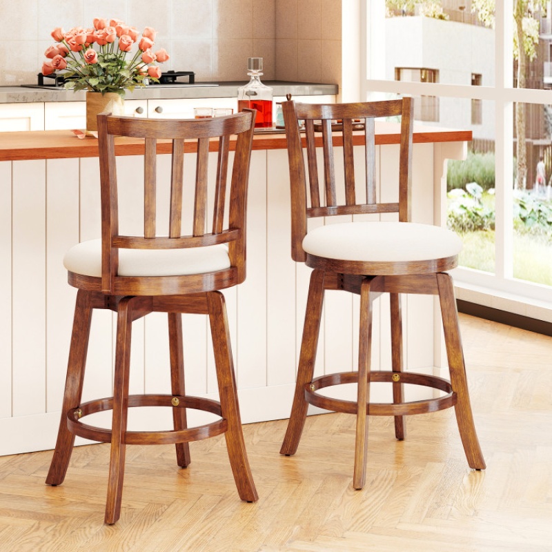 360° Rotating Counter Height Chairs Set Of 4 With Backrest And Upholstered Seat-24 Inches