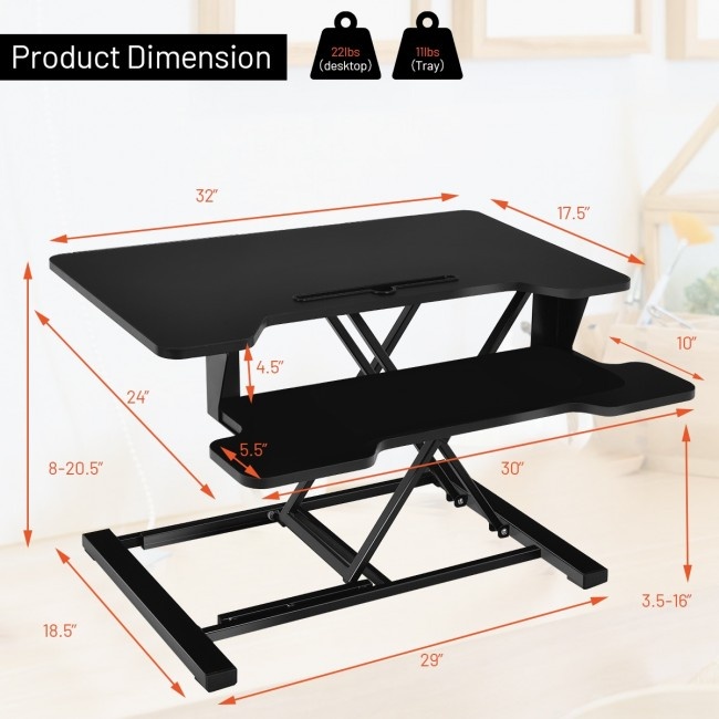Height Adjustable Standing Desk Converter With Removable Keyboard Tray