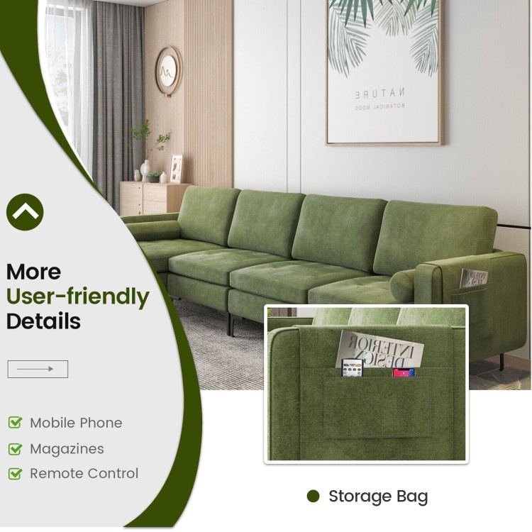 Modular L-Shaped 4-Seat Sectional Sofa With Reversible Chaise And 2 Usb Ports