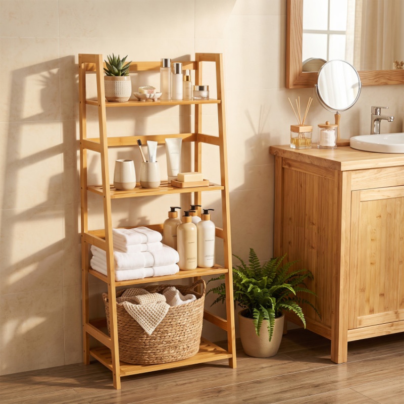 47.5 Inch 4-Tier Multifunctional Bamboo Bookcase Storage Stand Rack