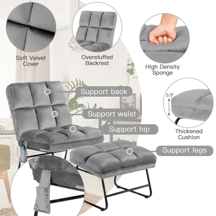 Velvet Massage Recliners With Ottoman Remote Control And Side Pocket