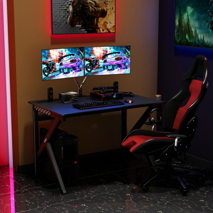 K-Shaped Gaming Desk With Cup Holder Headphone