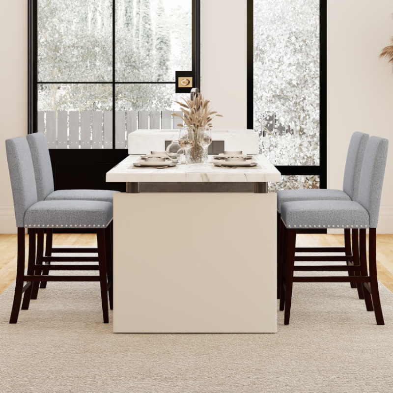 26 Inch Counter Height Chairs Set of 2 with Padded Seat and Backrest-Gray