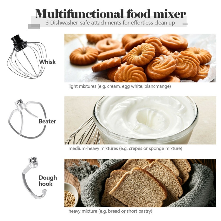 4.8 Qt 8-Speed Electric Food Mixer With Dough Hook Beater