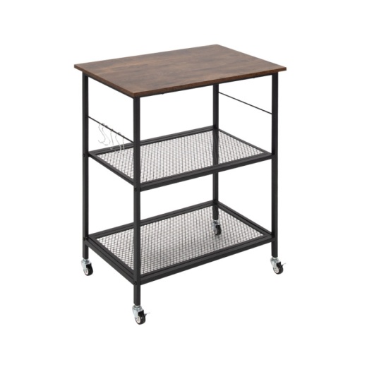 3-Tier Kitchen Utility Industrial Cart With Storage-Brown