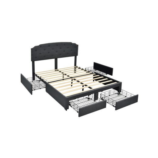 Platform Bed Frame With 4 Storage Drawers Adjustable Headboard