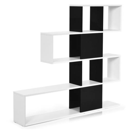 5-Tier Bookshelf Corner Ladder Bookcase With Storage Rack-Black & White