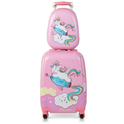 2 Pieces 18 Inch Kids Luggage Set With 12 Inch Backpack - Pink Unicorn Pattern