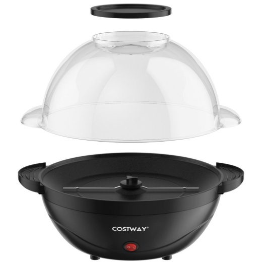 6Qt Stirring Popcorn Popper Maker With Nonstick Plate-Black
