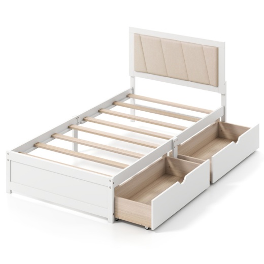 Solid Wood Structure Bed Frame With 2 Drawers Upholstered Headboard-Twin Size