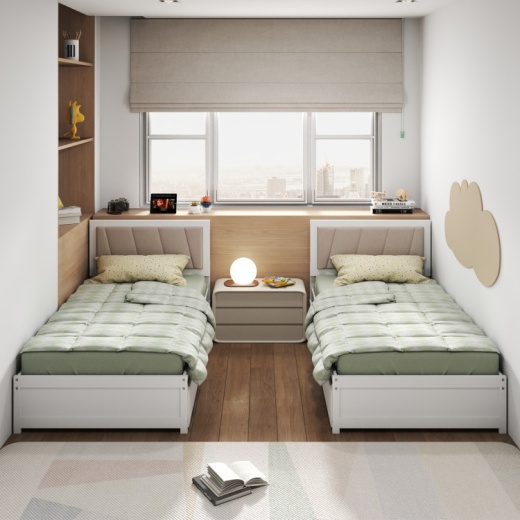 Solid Wood Structure Bed Frame With 2 Drawers Upholstered Headboard-Twin Size
