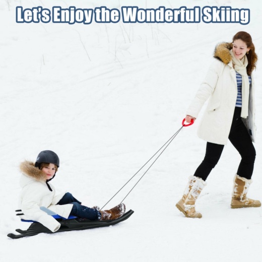 Folding Kids' Metal Snow Sled With Pull Rope Snow Slider And Leather Seat