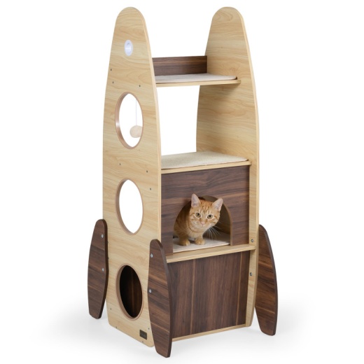 Rocket Cat Tree 47 Inch Large Wooden Cat Tower For