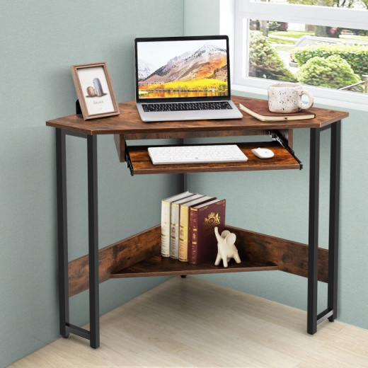 Triangle Corner Computer Desk With Keyboard Tray
