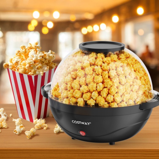 6Qt Stirring Popcorn Popper Maker With Nonstick Plate-Black