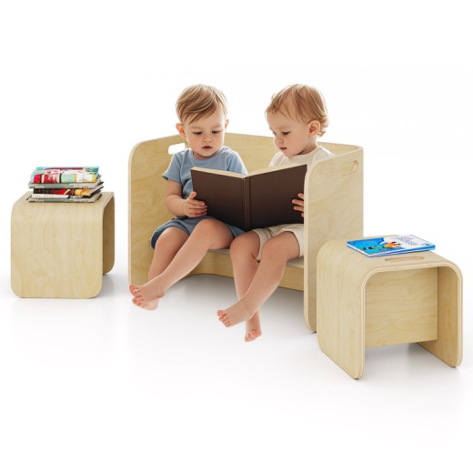 3 Pieces Kids Wooden Table And Chair Set