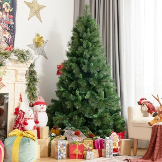 6 Feet Unlit Hinged PVC Artificial Christmas Tree with 649 Tips and Metal Stand