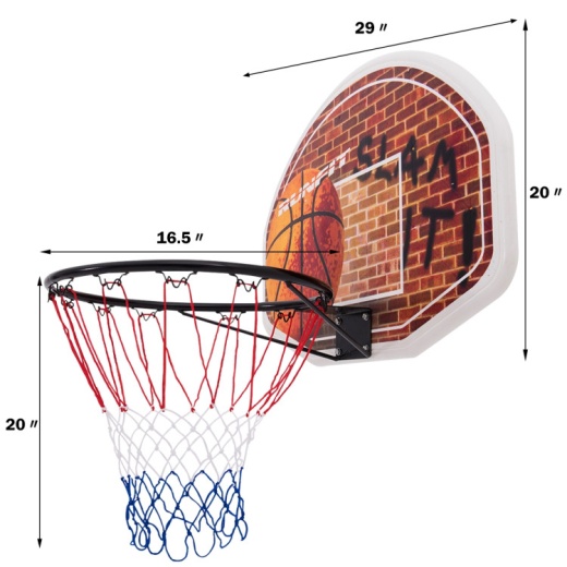 Wall Mounted Fan Backboard With Basketball Hoop And 2 Nets