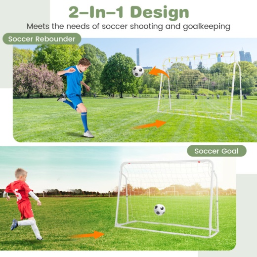 2-In-1 Kids Soccer Rebounder And Soccer Goal With Adjustable Height