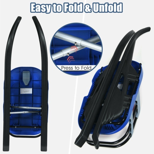 Folding Kids' Metal Snow Sled With Pull Rope Snow Slider And Leather Seat