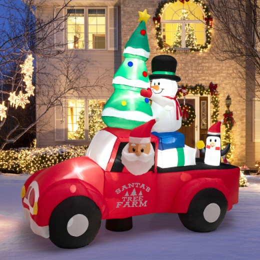 8 Feet Wide Inflatable Santa Claus Driving A Car With LED And Air Blower