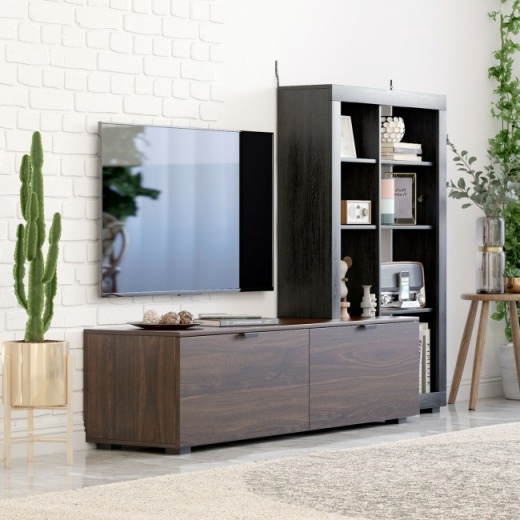 2-In-1 TV Stand with 4-Tier Bookcase Adjustable Shelf