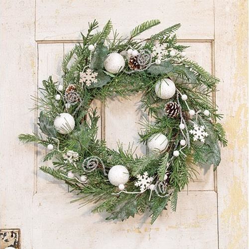White Christmas Wreath, 24"