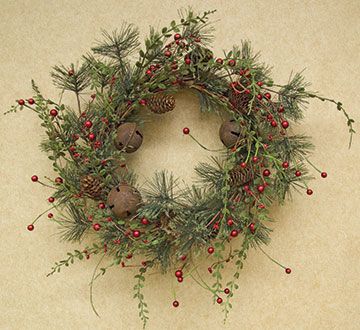 Red Berry Pine Wreath, 22"