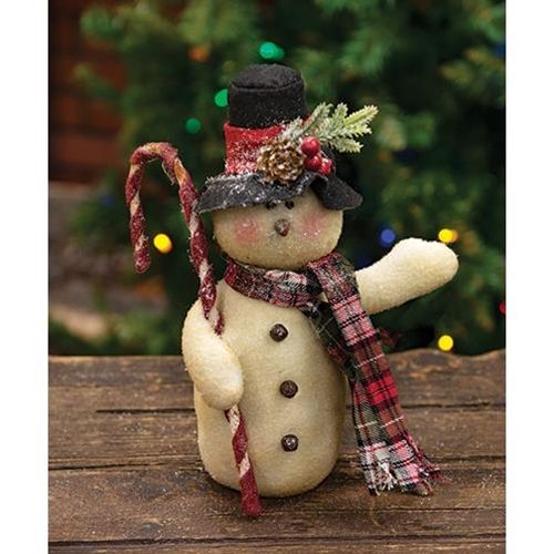 Plaid Scarf & Top Hat Candy Cane Snowman