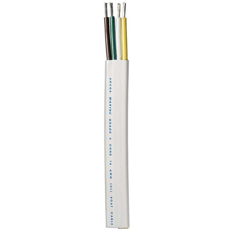 Ancor Trailer Cable - 16/4 Awg - Yellow/White/Green/Brown - Flat - 100'
