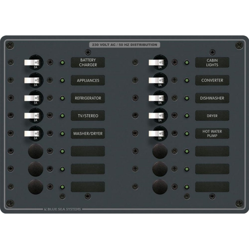 Blue Sea 8561 Ac 16 Position 230V (European) Breaker Panel (White Switches)