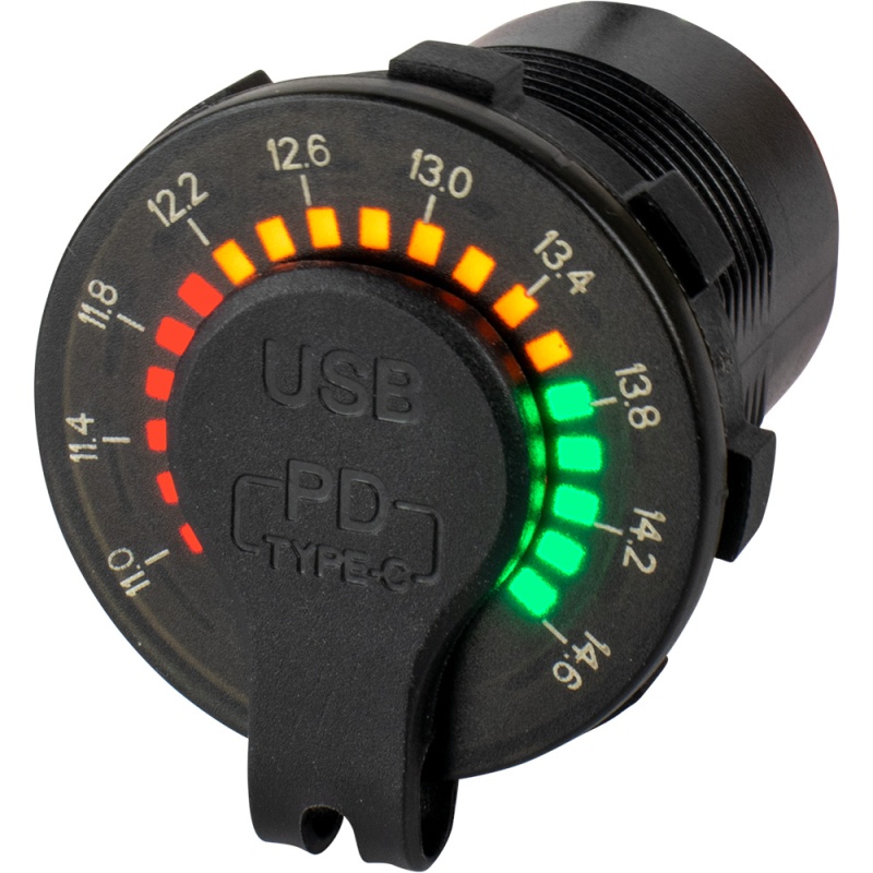 Sea-Dog Round Rainbow Voltmeter W/Usb & Usb-C Power Socket