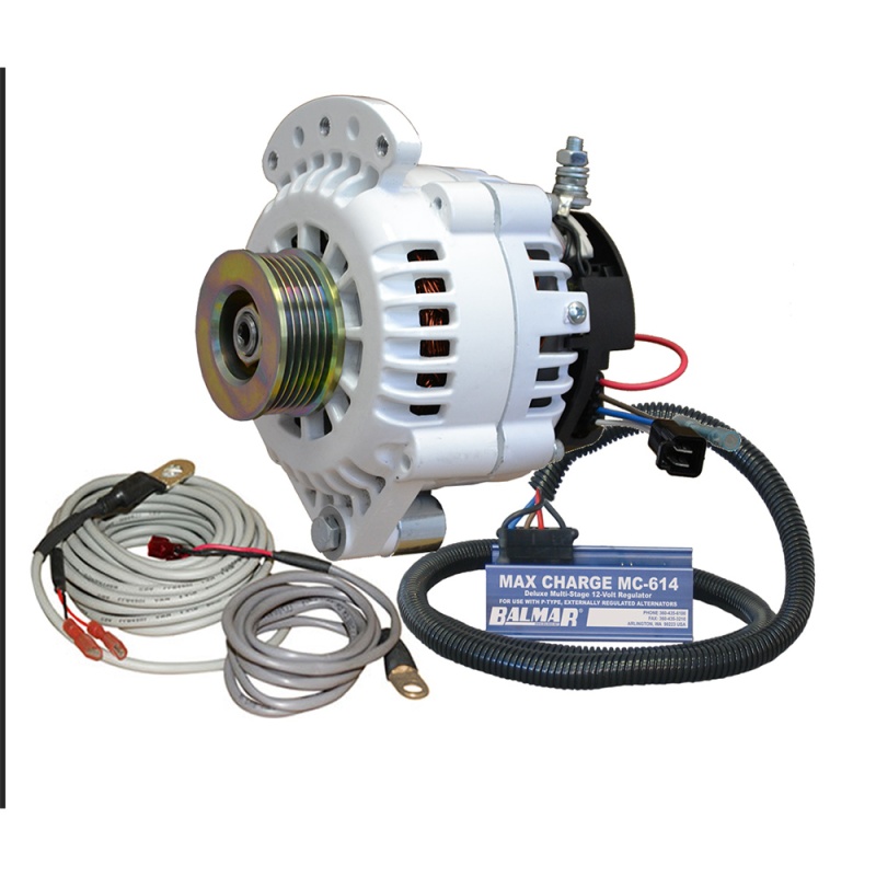 Balmar Alternator 100 Amp Kit 12V 1-2" Single Foot Spindle Mount K6 Pulley Regulator & Temp Sensor