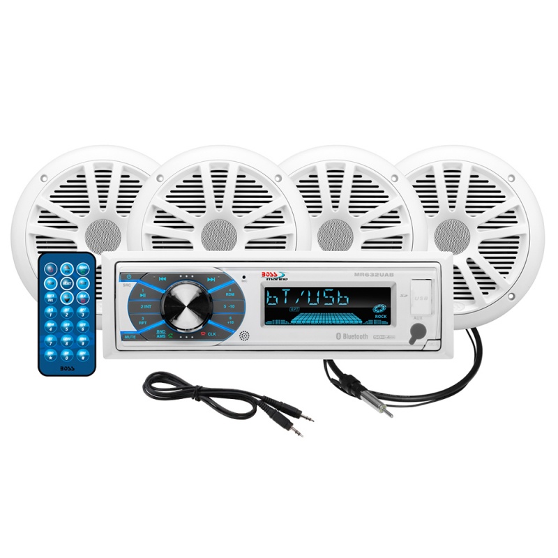 Boss Audio Mck632wb.64 Marine Stereo & 2 Pairs Of 6.5" Speaker Kit - White