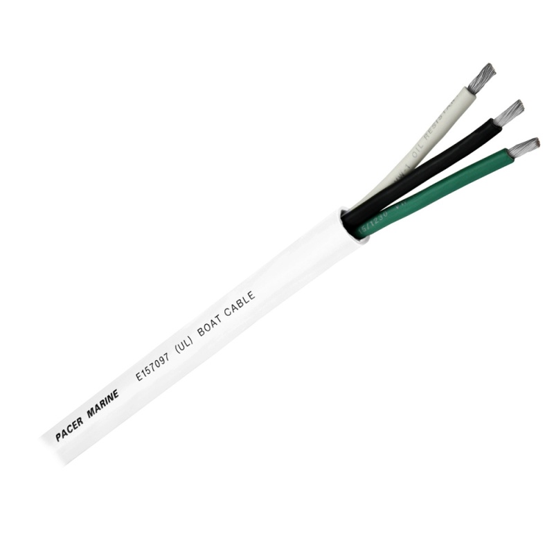 Pacer Round 3 Conductor Cable - 100' - 14/3 Awg - Black, Green & White