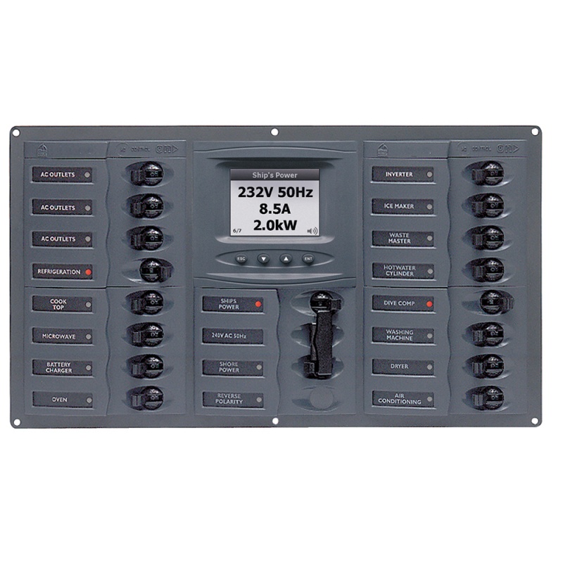 Bep Ac Circuit Breaker Panel W/Digital Meters, 16Sp 2Dp Ac230v Acsm Stainless Steel Horizontal