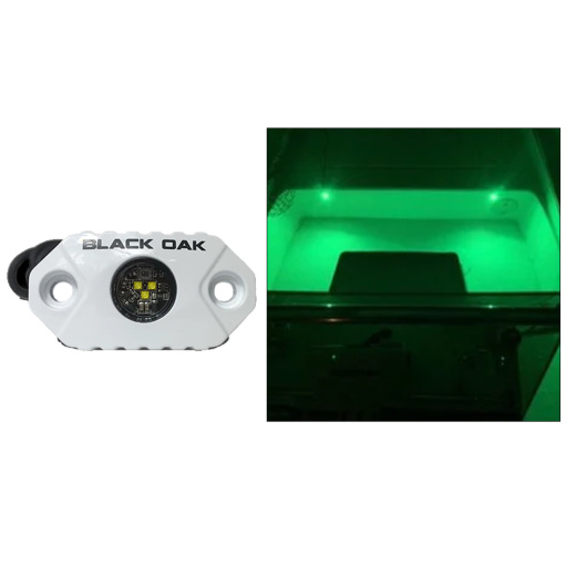 Black Oak Rock Accent Light - Green Leds - White Housing