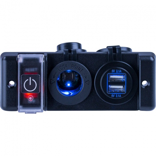 Sea-Dog Double USB & Power Socket Panel with Breaker Switch