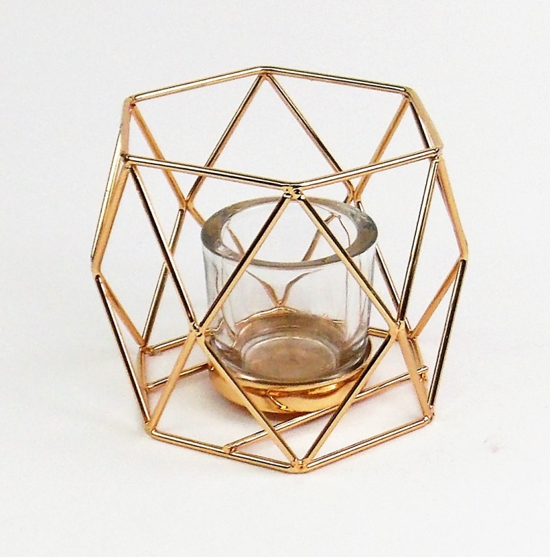 Candle Holder - Tealight - Geo Gold W Glass