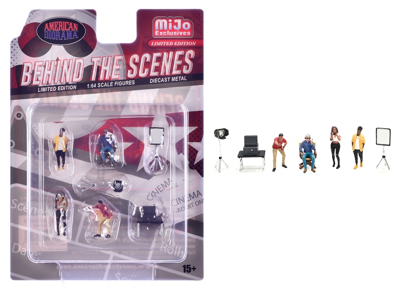 "Behind The Scenes" 7 Piece (4 People 3 Accessories) Diecast Figures Set 1/64 Scale Models By American Diorama