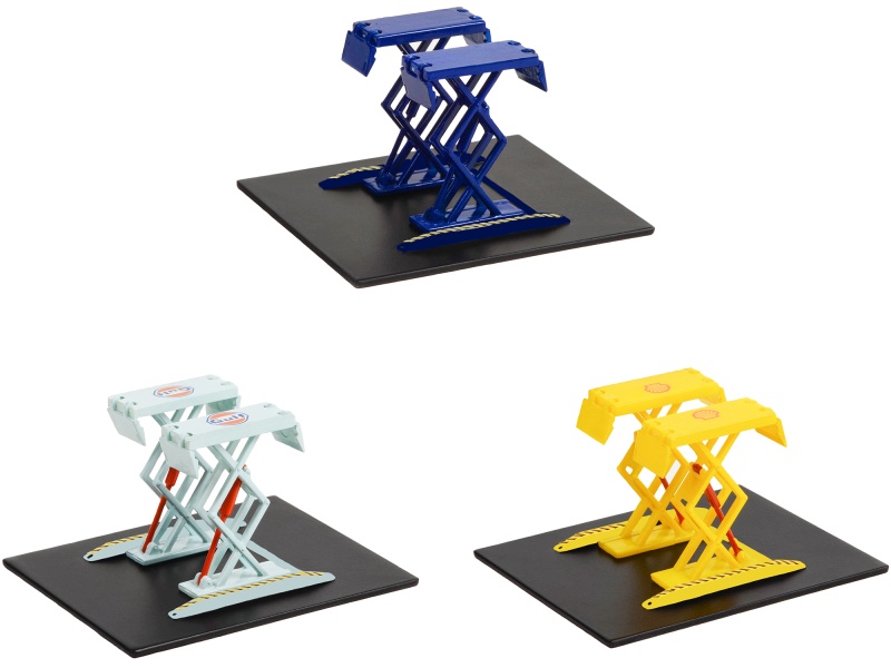 Automotive "Double Scissor Lifts" Set Of 3 Pieces Series 1 1/64 Diecast Models By Greenlight