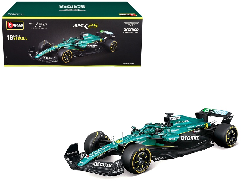 Aston Martin Amr25 #18 Lance Stroll "Aramco" Formula One F1 "World Championship" (2025) 1/24 Diecast Model Car By Bburago